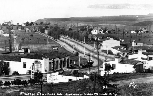 Bird's eye view of the north side of San Clemente and U.S. Highway 101, ca. 1936