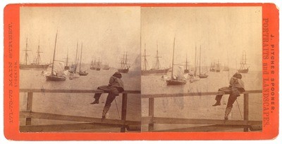 Unidentified Location, Probably San Francisco: (Boats in water, person on railing.)