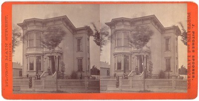 Stockton: (Large Victorian house with three adults in front.)