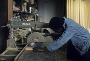 Peoples Temple Member John Gardner Working in Wood Shop, San Francisco, California (?)