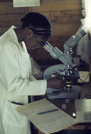 Sandy Cobb in Medical Clinic, Jonestown, Guyana