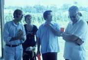 Richard Dwyer (Right), official From U.S. Embassy in Guyana, Talking with (From Left) Richard Tropp, Marceline Jones and Jim Jones, Jonestown, Guyana