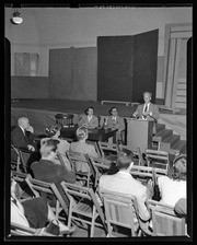 Leo Christiansen at podium, California Labor School Cultural Conference