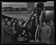 Dean of Canterbury arriving at airport, California Labor School