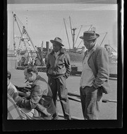 Men on waterfront dock, California Labor School