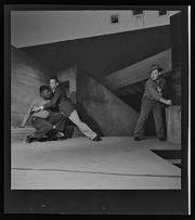 Three actors performing on stage, California Labor School