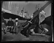 Men on waterfront dock, California Labor School