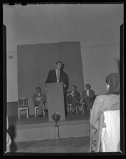 David Jenkins speaking at the podium at the California Labor School Cultural Conference