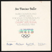 Certificate of Participation for 1984 Olympics Art Festival, Los Angeles