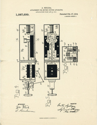 Patent #1,087,699, Attachment for Moving Picture Apparatus, 1914 ...