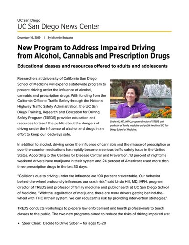 New Program to Address Impaired Driving from Alcohol, Cannabis and Prescription Drugs