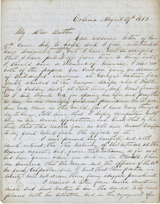 Letter from Augustin Hibbard to [William Hibbard] 1853 Aug. 27