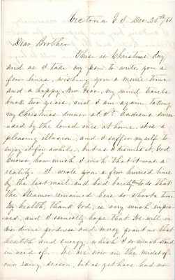 Letter from Augustin Hibbard to [William Hibbard] 1861 Dec. 25