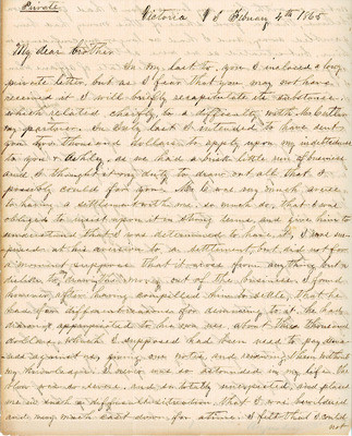 Private Letter from Augustin Hibbard to [William Hibbard] 1865 Feb. 4