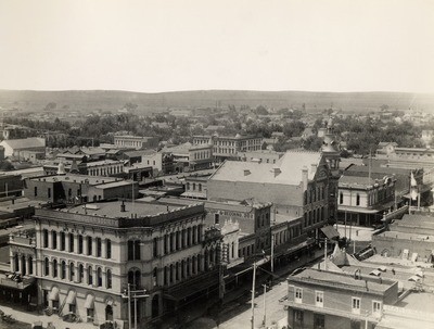 Stockton - Streets - circa 1890s: Main St. looking southwest from Court House