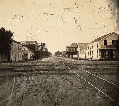 Stockton - Streets - circa 1880s: Corner of California St. and Weber St