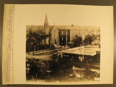 Stockton - Churches - Presbyterian: Second Presbyterian Church Building, S.E. Corner of Main and San Joaquin Sts