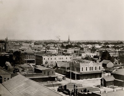 Stockton - Views - 1900 - 1920: Looking southeast from Sperry Mill; Commerce and Main St. in foreground