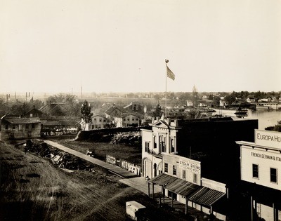 Stockton - Views - To 1880: Channel St west of El Dorado St.; Weber Engine House