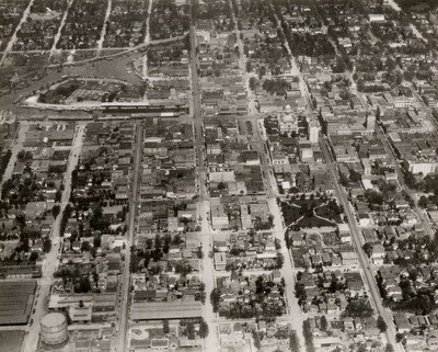 Stockton - Views - 1942 - 1959: Aerial, downtown , showing courthouse and head of channel