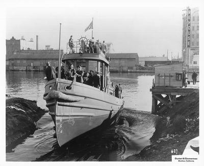 Shipbuilding-Stockton-Guntert & Zimmerman- Guntert & Zimmerman Co. operations, including views of offices with portraits of officials and empolyees in offices, interior and exterior views of plant, equipment and supplies with one view of Sierra dredging operation, and views of launching along channel