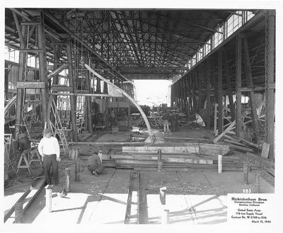 Shipbuilding Hickinbotham Bros.-Stockton- Miscellaneous photos of shipbuilding, Hickinbotham Bros., Construction Division: United States Army 176 foot Supply Vessel