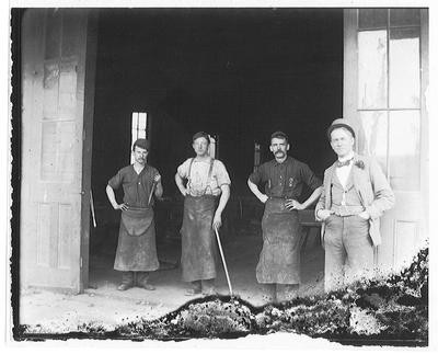 Labor and Laboring Classes - Stockton: Unidentified workmen outside ...