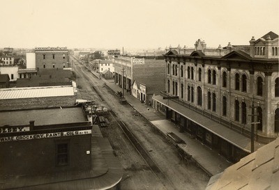 Stockton - Streets - circa 1890s: Main St. looking east from California St