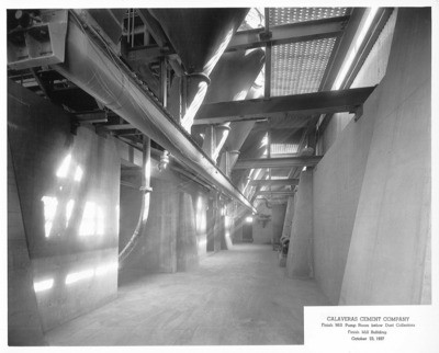 Cement Industries - Stockton: Calaveras Cement Co. facility, finish mill pump room below dust collectors in Finish Mill Building, 242 E. Miner Ave