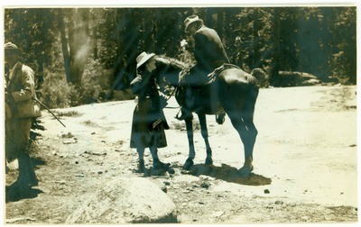 John Muir and "Miss" Garvey near top of Nevada Fall, Yosemite