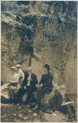 Francis Fisher Browne, John Muir, John Burroughs, and unidentified women, on the trail to Nevada Falls in Yosemite