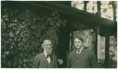 John Muir with unidentified man at McCloud River, California