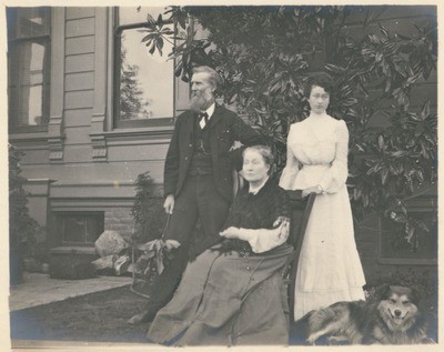 John, Louie, Helen Muir, and dog at home in Martinez, California