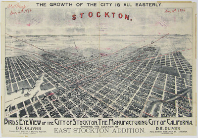 Birds Eye View of the city of Stockton, the manufacturing city of California "1896"