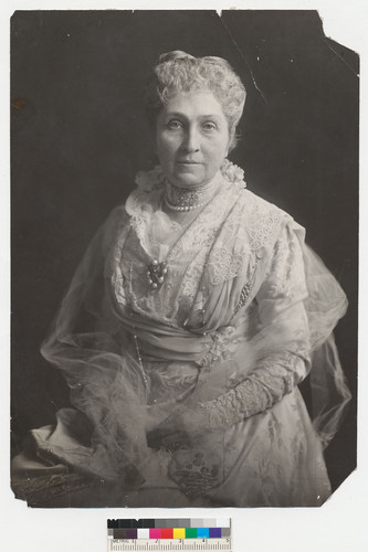 Seated, three-quarter length portrait of Phoebe Hearst