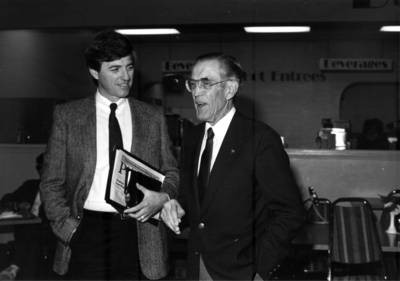 Vern Ummel and Irvin C. (Ernie) Chapman at the Chapman College 124th Anniversary, 1985