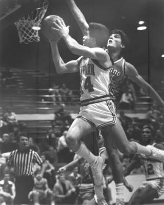 Basketball game in the gym, Chapman College vs. Fresno, Orange, California