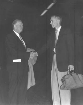 Bob Hamblin [on right], Chapman College basketball team, Orange, California, 1956-1959