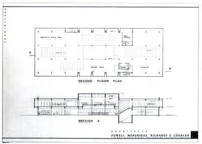 Architectural drawing of library, Chapman College, Orange, California, 1965