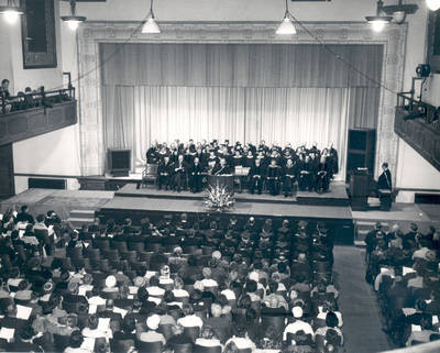 Graduation ceremony in the auditorium of Memorial Hall, Chapman College, Orange, California