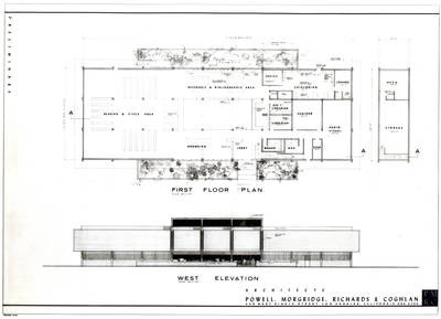 Architectural drawing of library, Chapman College, Orange, California, 1965