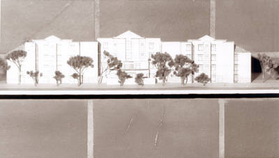 Architectural model of Pralle-Sodaro Residence Hall, Chapman University, Orange, California