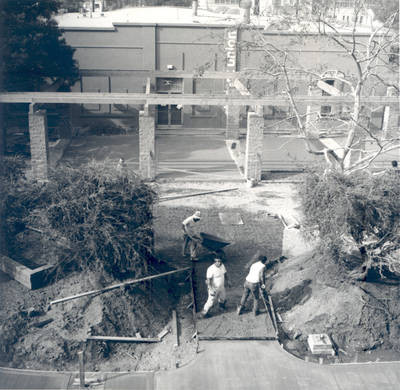 Renovating the old Student Union patio, Chapman College, Orange, California, 1973