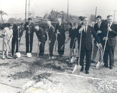 Groundbreaking for the future library, Chapman College, Orange, California,1965