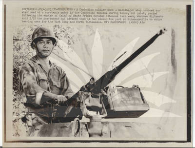 Cambodian Soldier Mans Gun