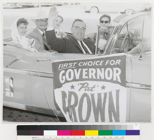 Edmund G. Brown campaigning in an automobile