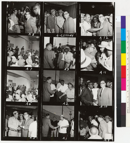 Contact sheet of Governor Edmund G. Brown meeting with hod carrier union workers