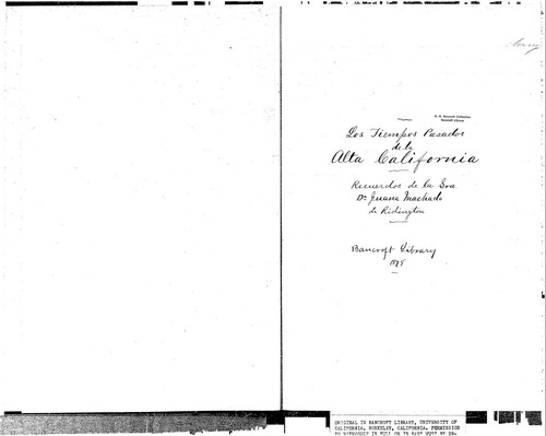 Los Tiempos Passados de la Alta California : San Diego, Calif. : ms., 1878 Jan