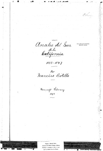 Anales del Sur de la California : San Diego : ms., 1878