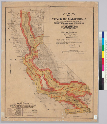 An authentic map of the State of California : showing the exact extent of territory granted by Congress to the various railroads within the state ... / Department of the Interior, General Land Office